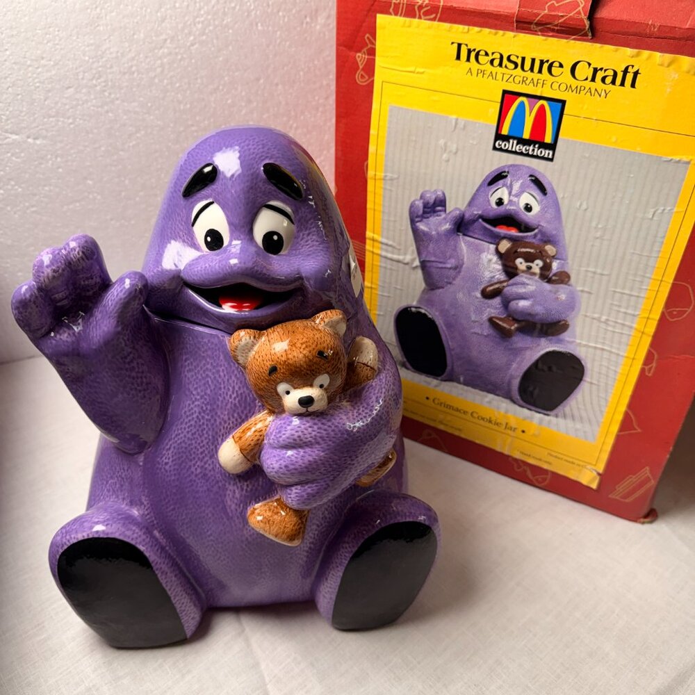 VTG 1997 McDonald's Grimace Ceramic Cookie Jar Treasure Craft With Original Box